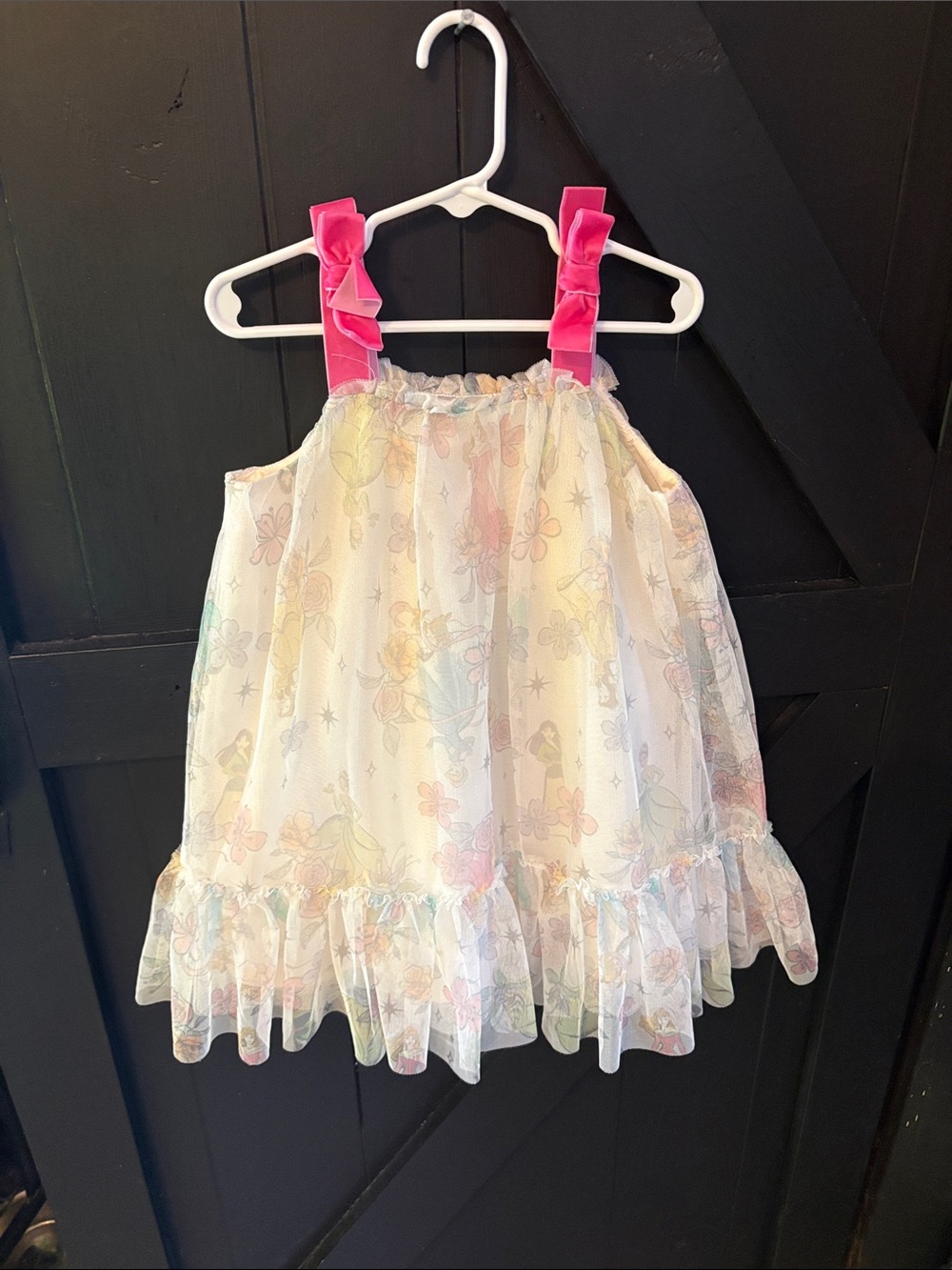 Disney Pastel Floral Sheer Dress with Hot Pink Ribbon Straps